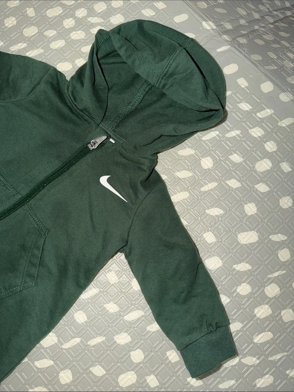 Nike Forest Green Hooded Baby One-Piece Bodysuit with White Swoosh